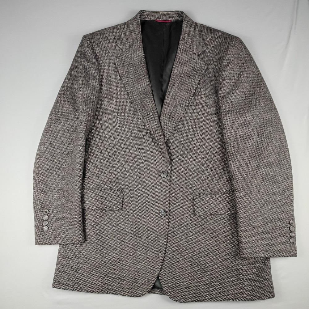 Jos A Bank Kent Men's 42L Shetland Wool Herringbone Sport Coat Blazer Brown
